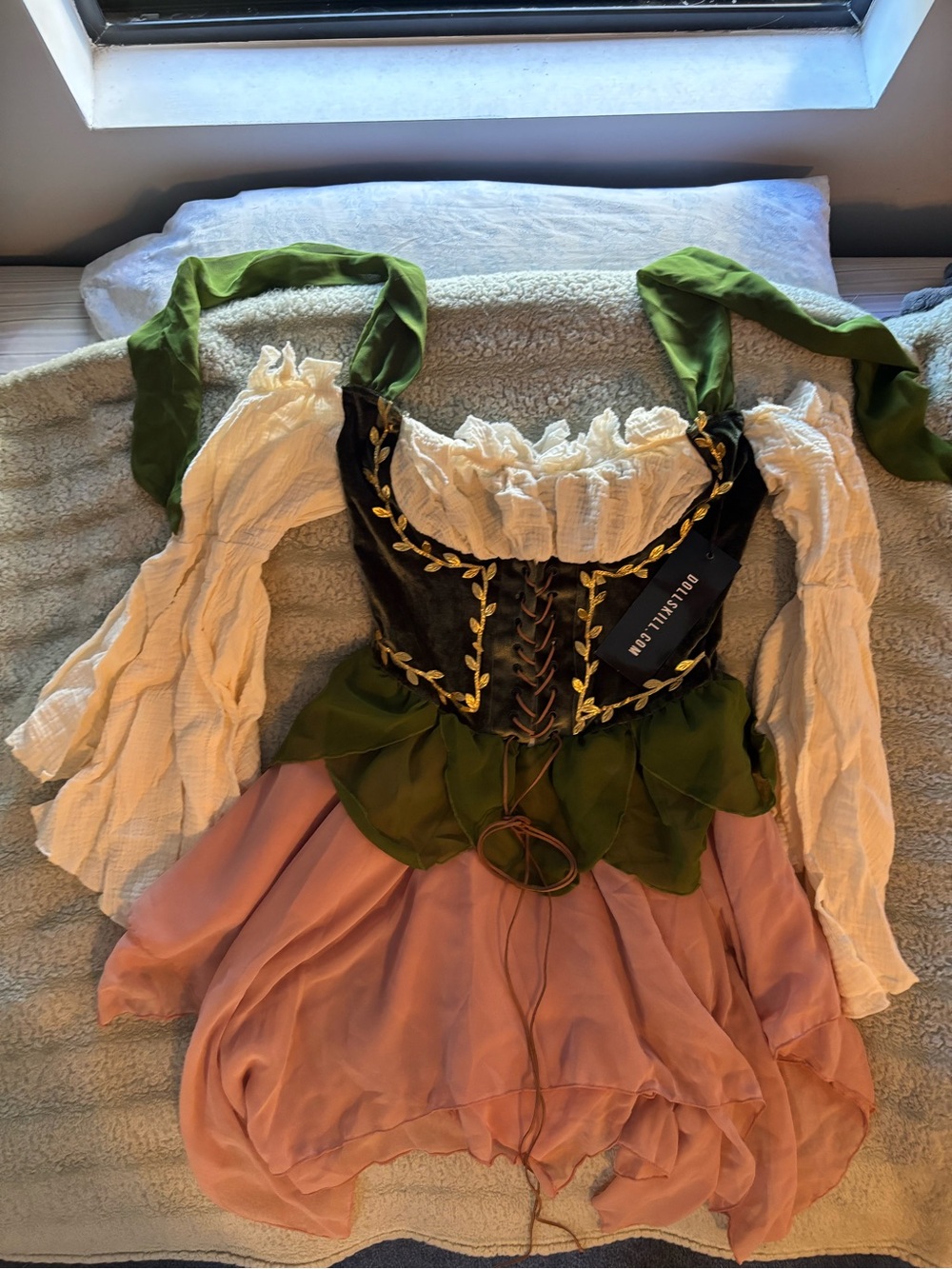 Dolls Kill Pink and Green Renaissance Mini Dress